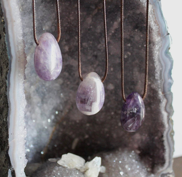 Amethyst Large Tear Drop and Leather